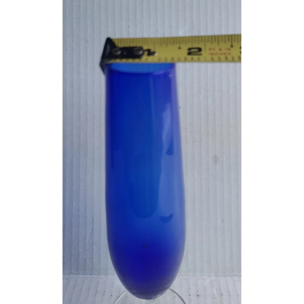 Vintage Empoli Cobalt Blue Champagne Flute‎ Bud Vase Clear Stem Hand Blown MCM